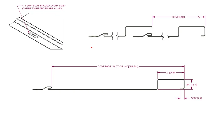 Cortex Board & Batten profile drawing with dimensions